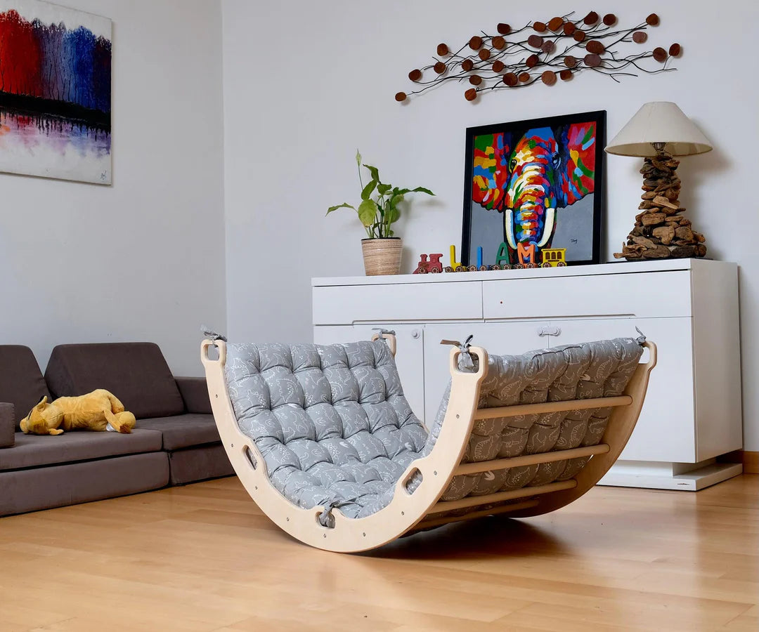 Climbing Arch Rocker with Gray Dinosaur Cushion - Oliver Ruffus