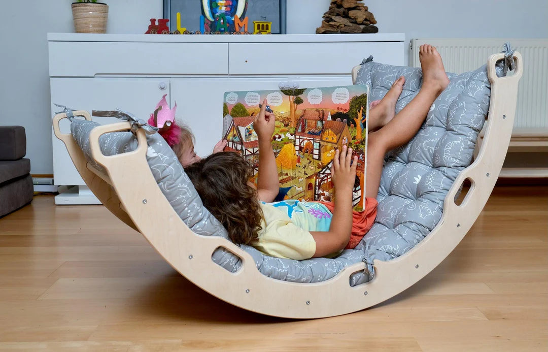 Climbing Arch Rocker with Gray Dinosaur Cushion - Oliver Ruffus