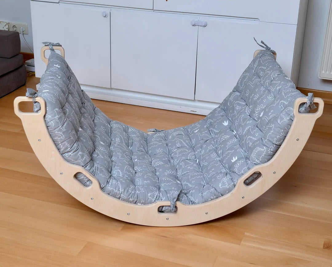 Climbing Arch Rocker with Gray Dinosaur Cushion - Oliver Ruffus