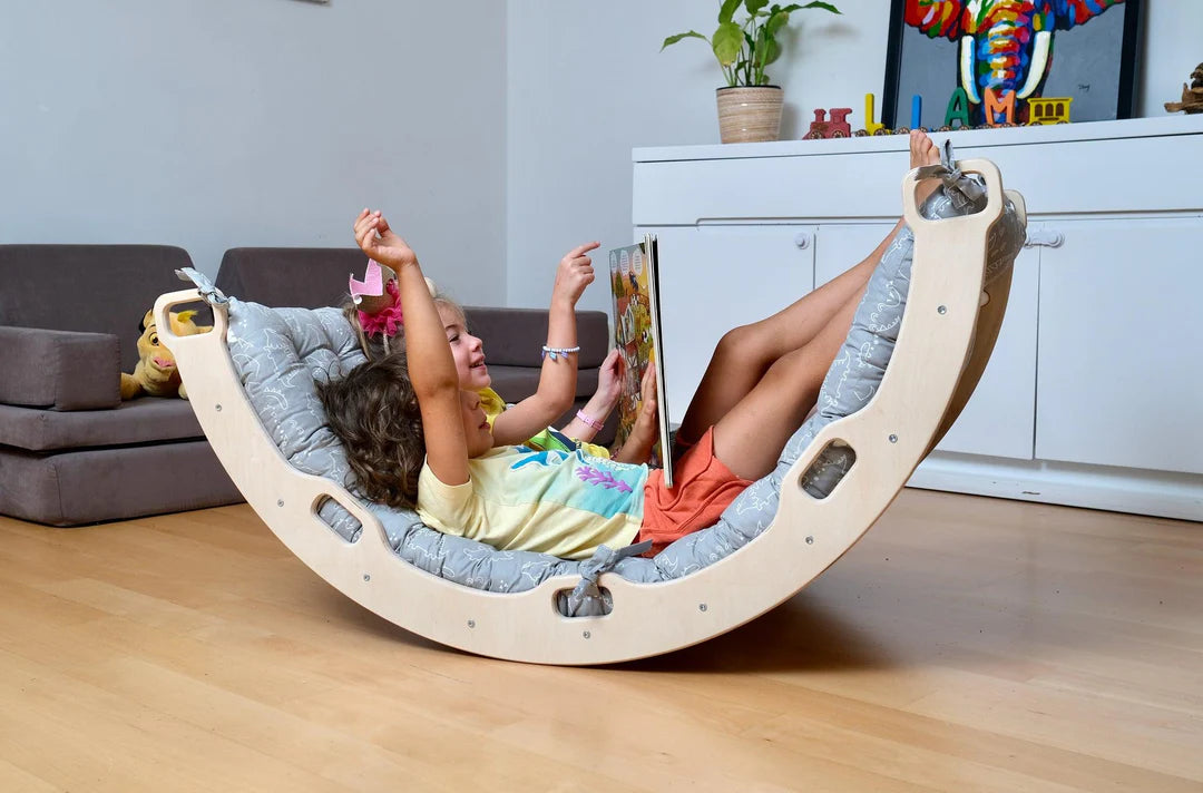 Climbing Arch Rocker with Gray Dinosaur Cushion - Oliver Ruffus