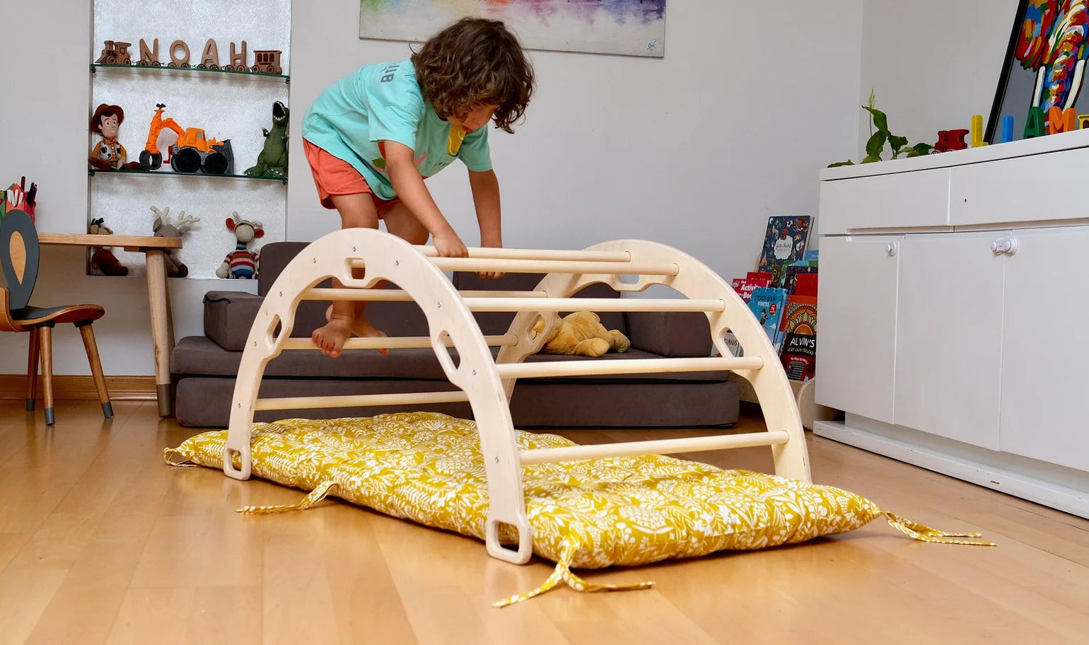 Climbing Arch Rocker with Sunny Yellow Cushion - Oliver Ruffus