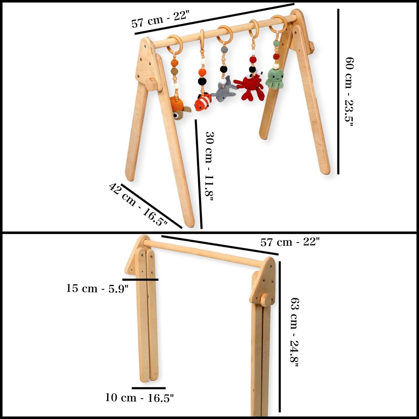 Montessori Baby Gym & Hanging Toys Set | Wooden Play Gym for Babies