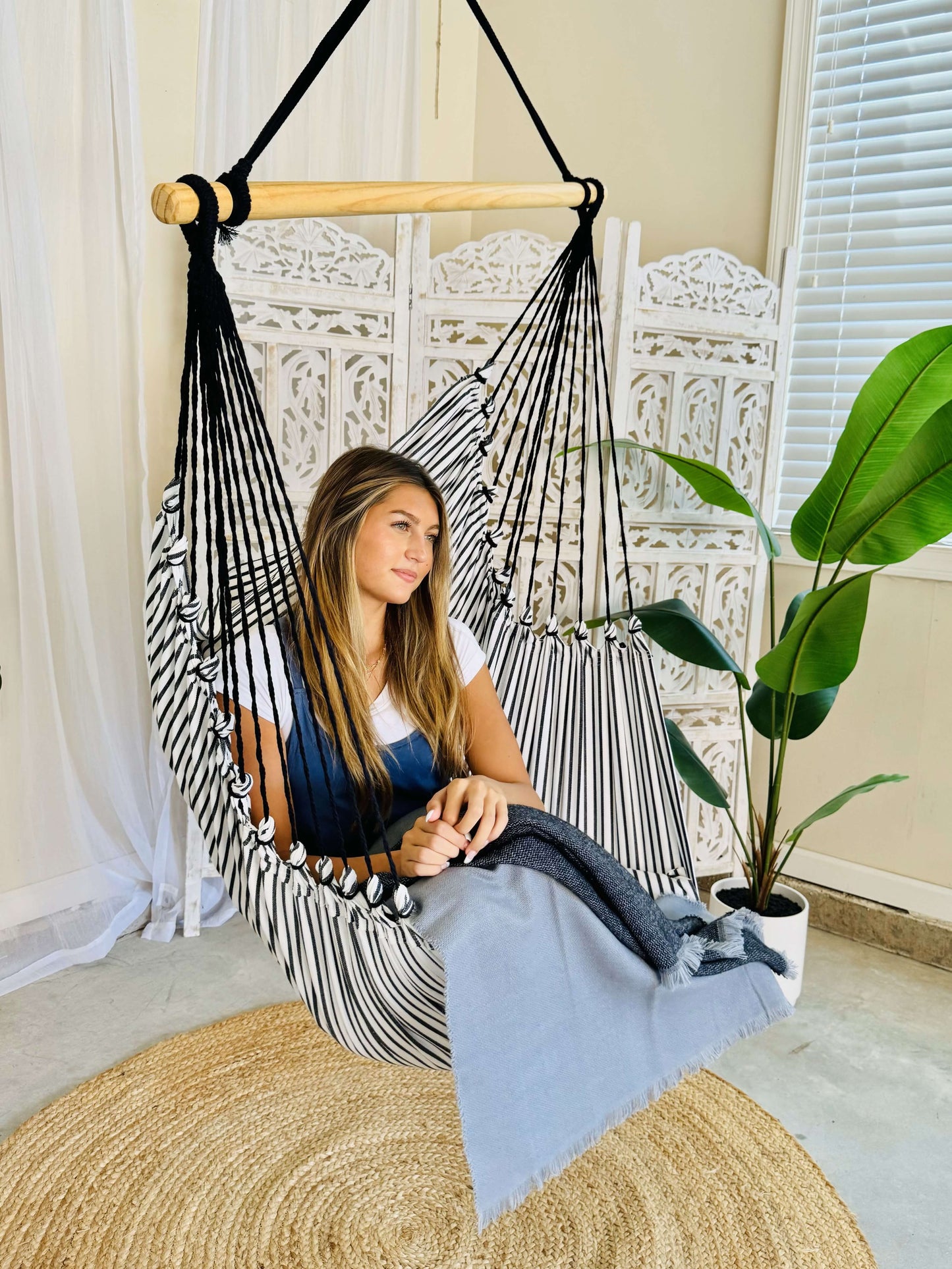 Striped Black and White Hammock Chair Swing