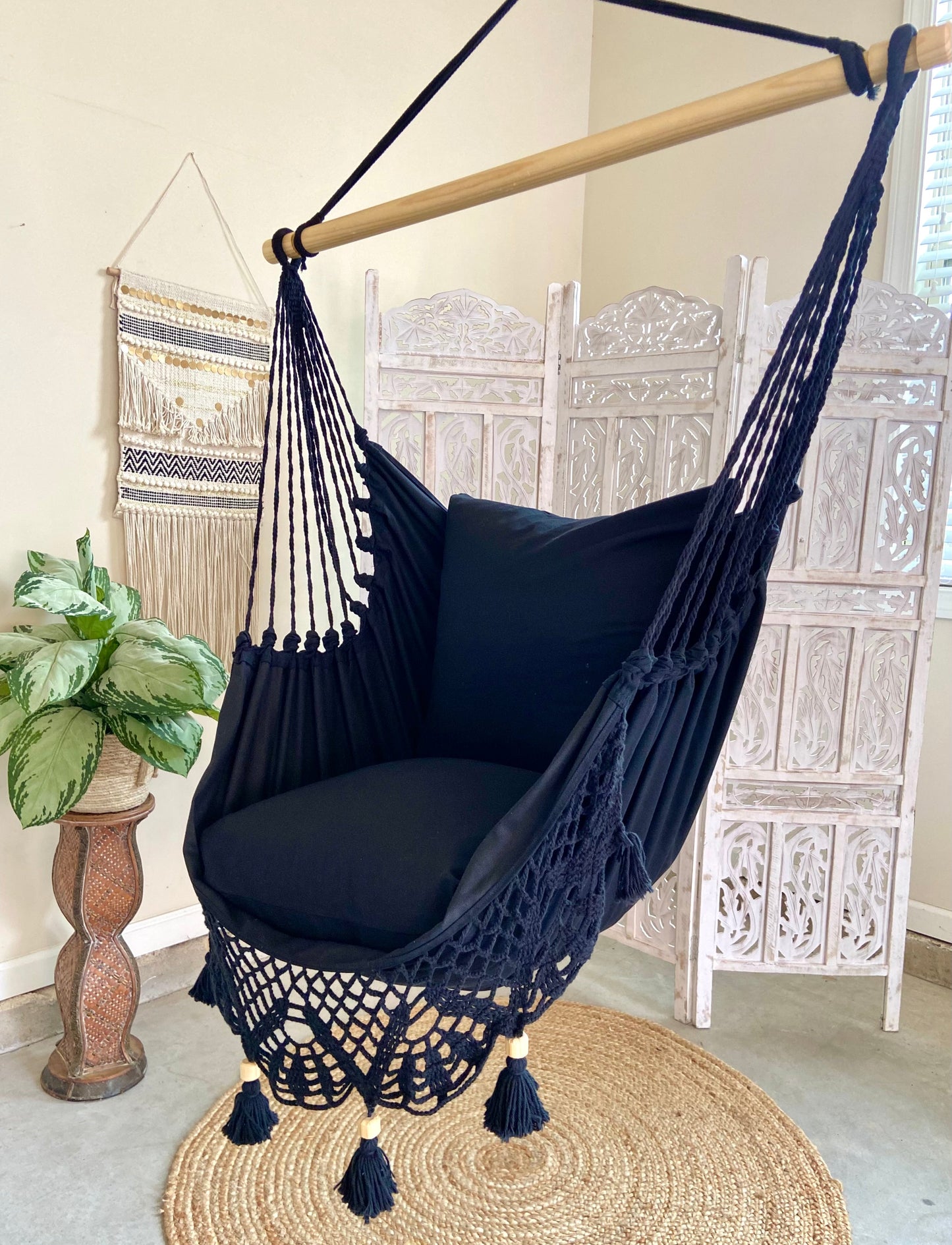 Black Macrame Crochet Hammock Chair | LUCIA BLACK