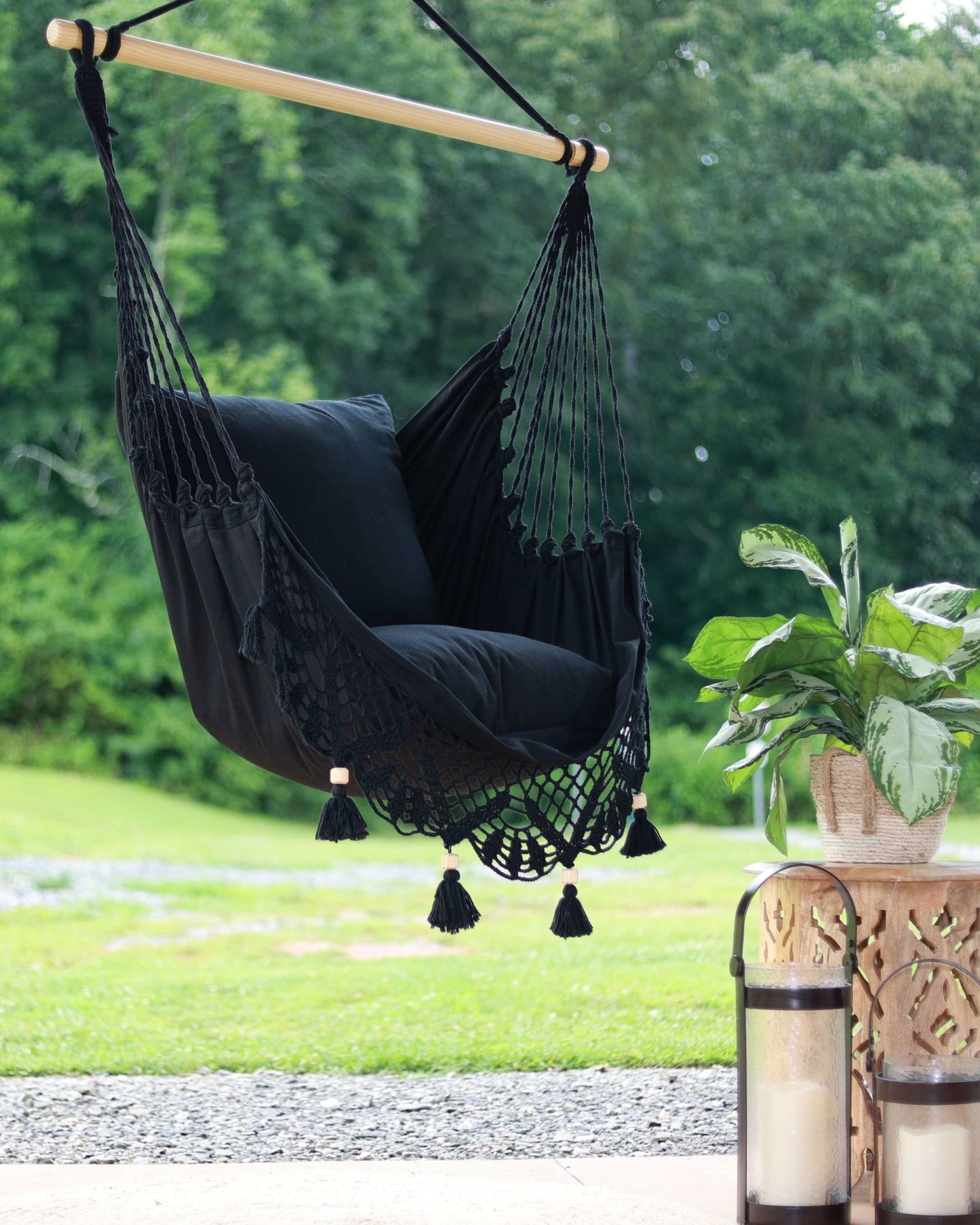 Black Macrame Crochet Hammock Chair | LUCIA BLACK