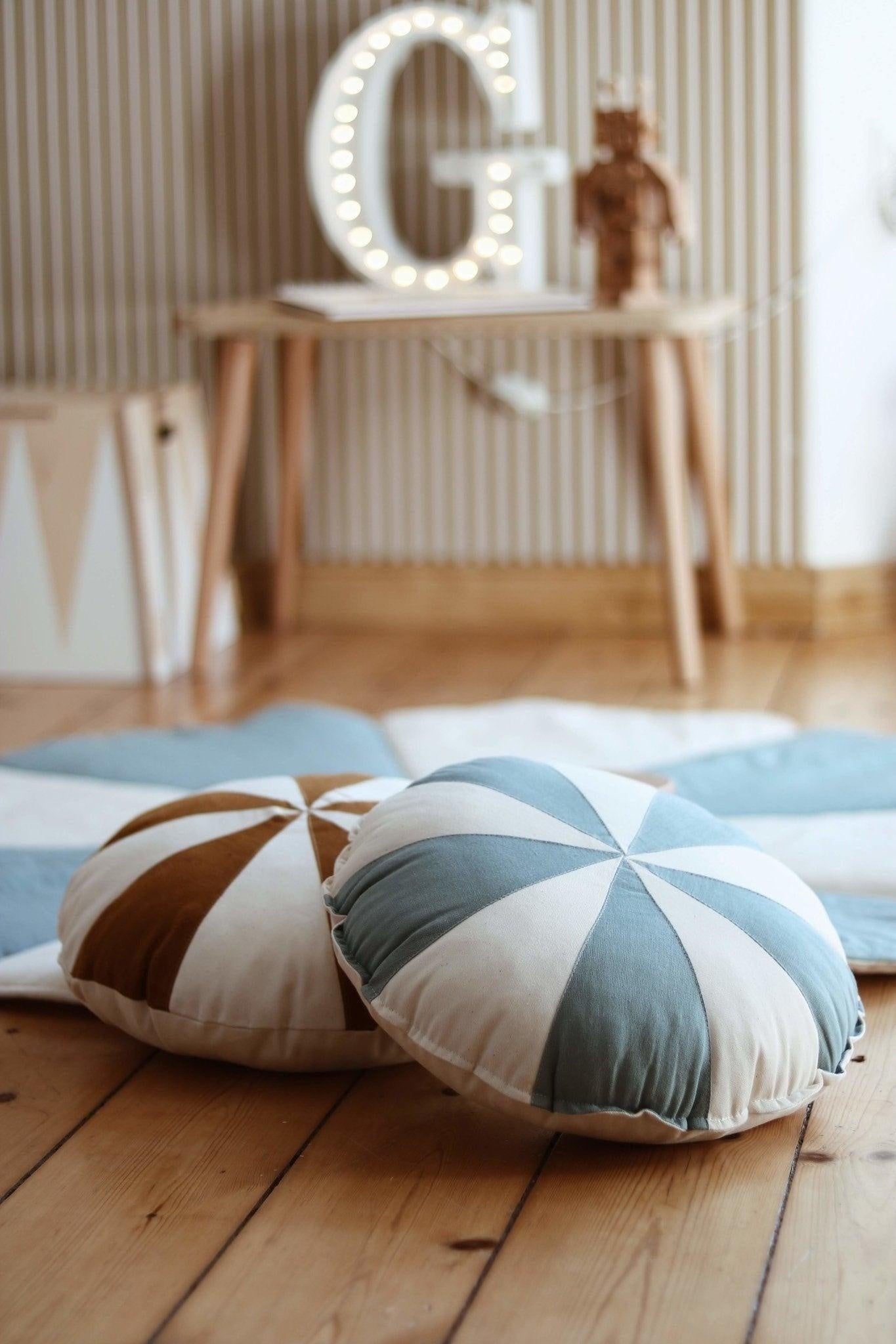 Blue Circus Round Patchwork Pillow