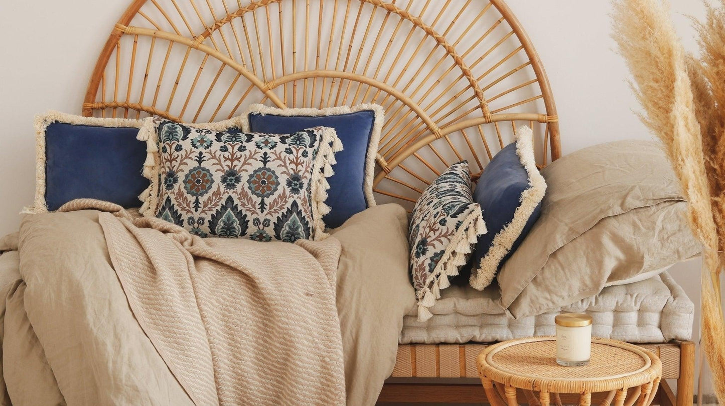 Blue Iris in Istanbul Pillow with Fringe