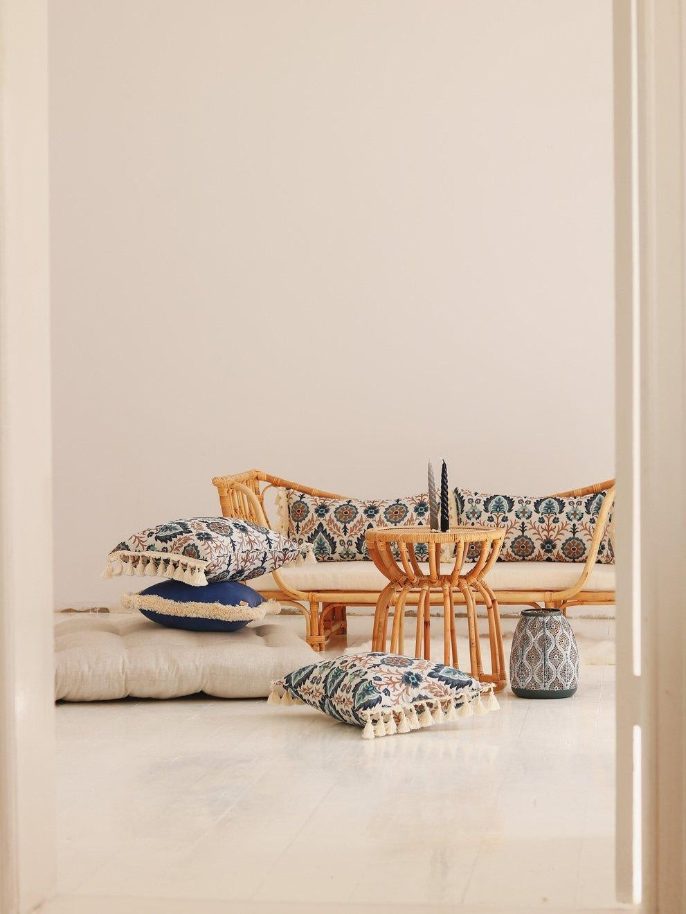 Blue Iris in Istanbul Pillow with Fringe