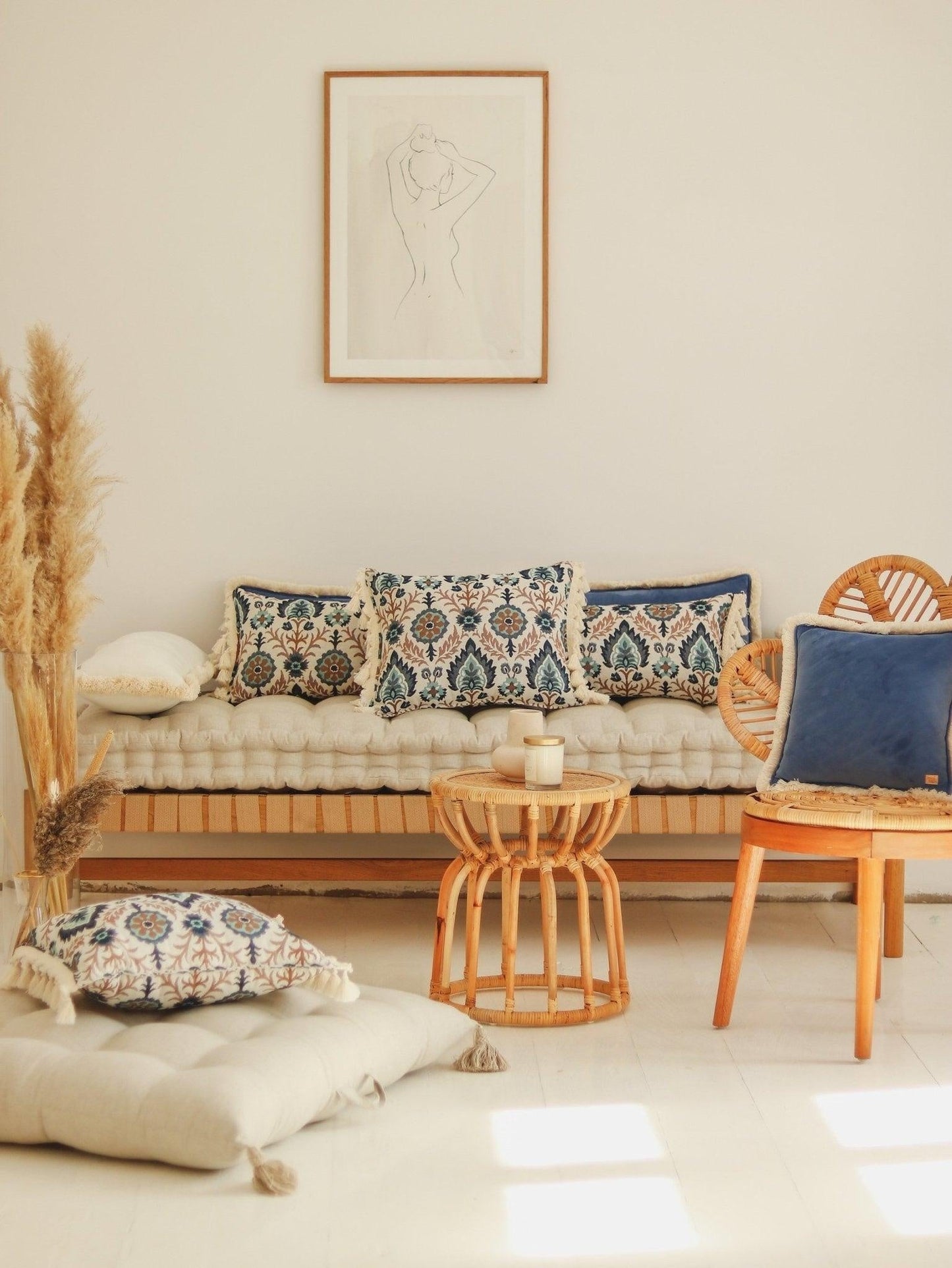 Blue Iris in Istanbul Pillow with Fringe