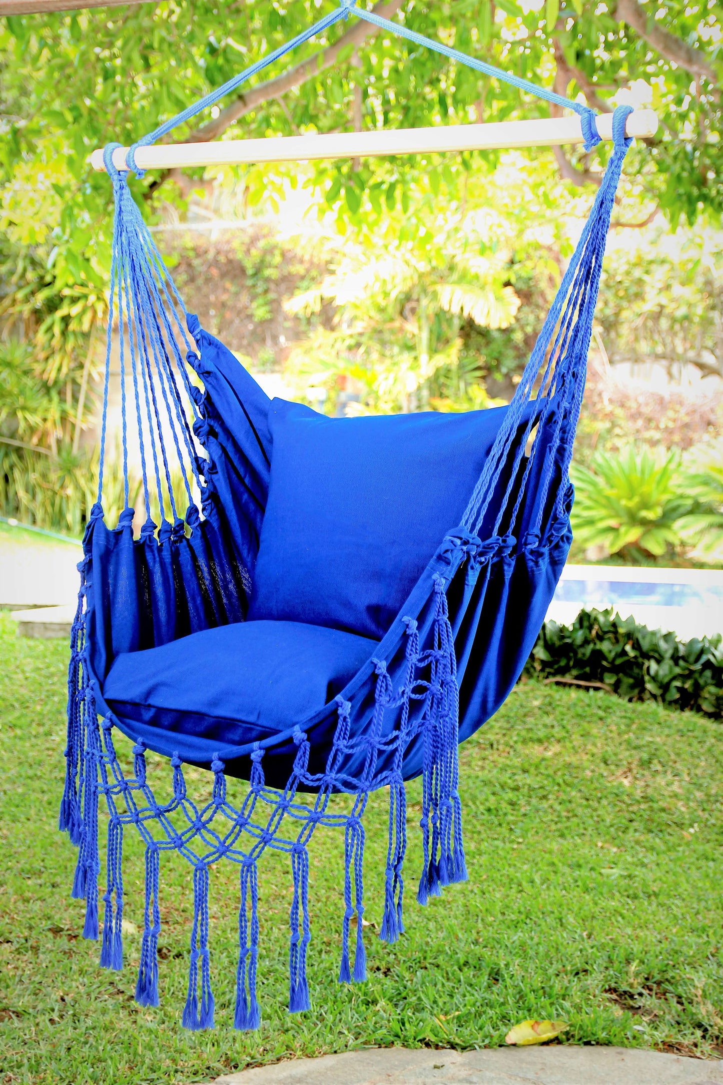 Blue Macrame Hanging Chair Hammock Swing | SERENA BLUE