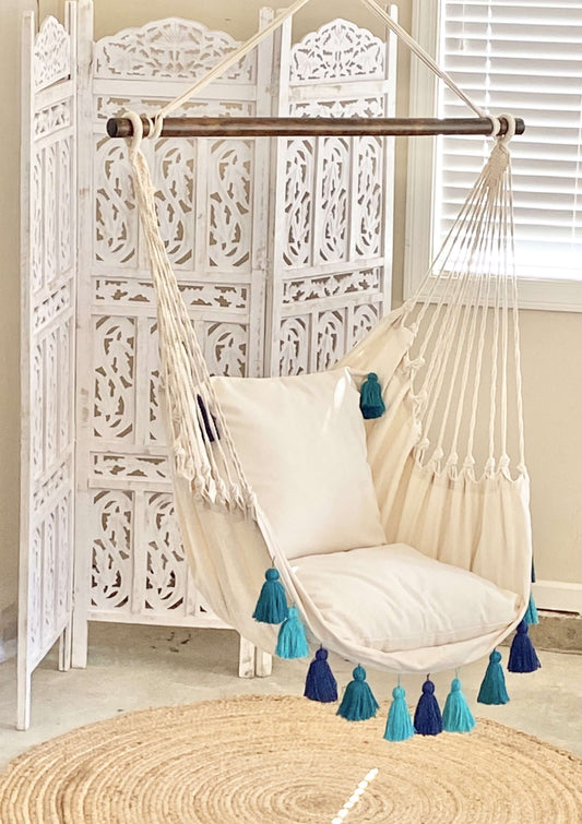 Boho Hammock Chair Swing with Tassels | LILY BLUE