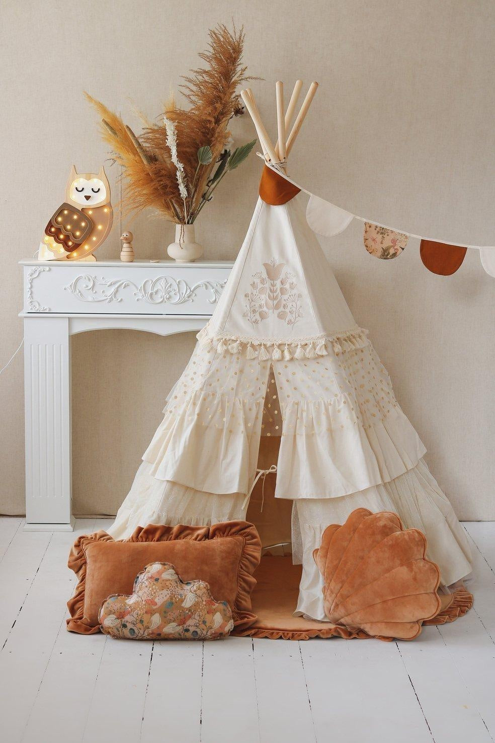 Boho Teepee Tent with Frills and Embroidery