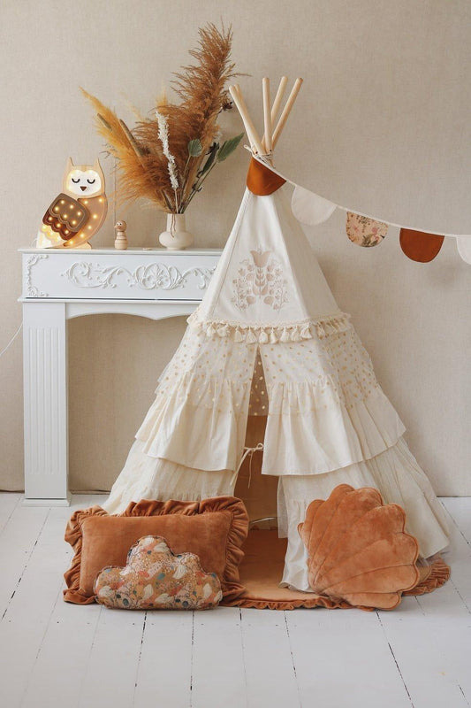 Boho Teepee Tent with Frills and Embroidery