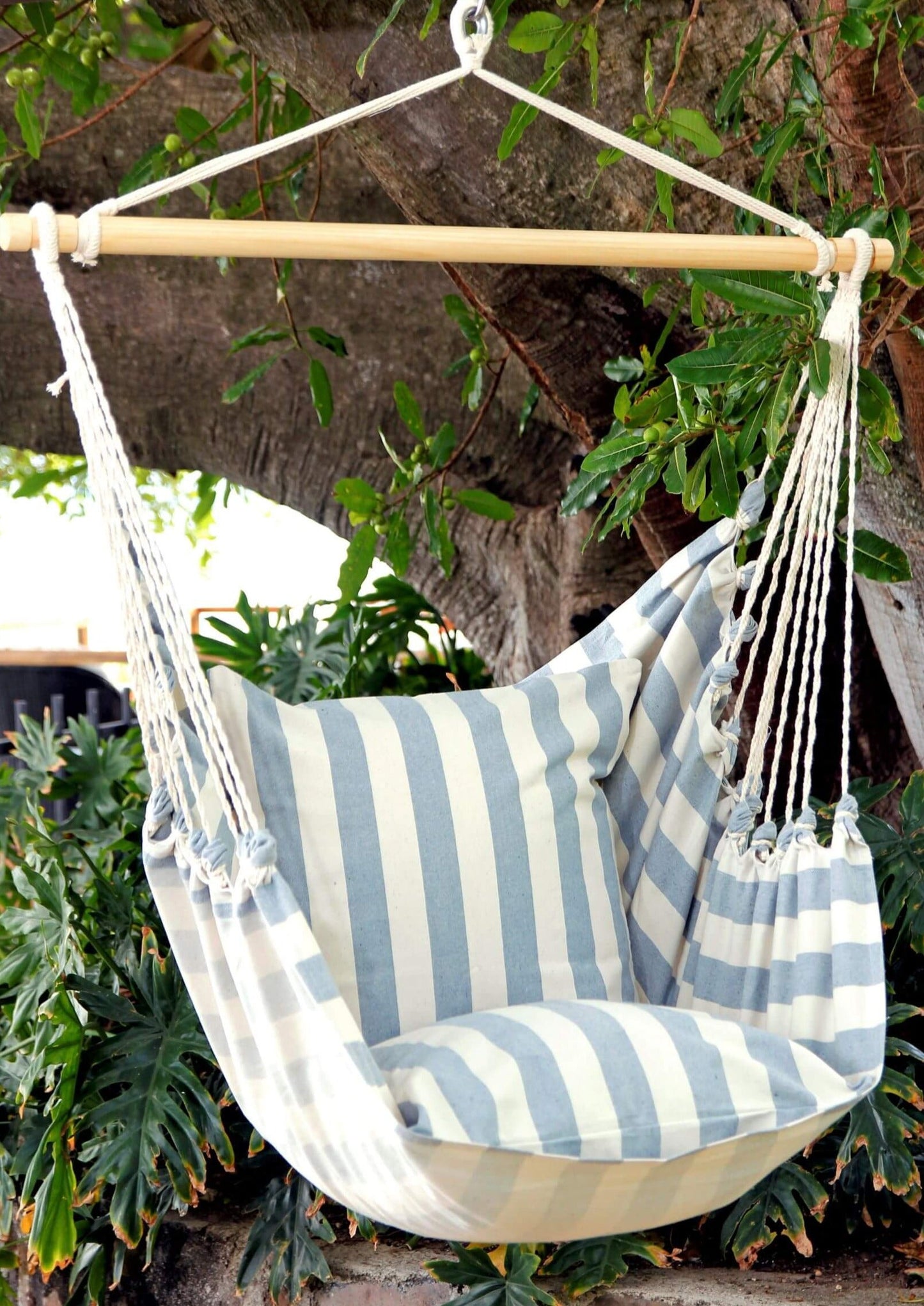 Coastal White and Blue Hanging Chair Hammock | CABANA