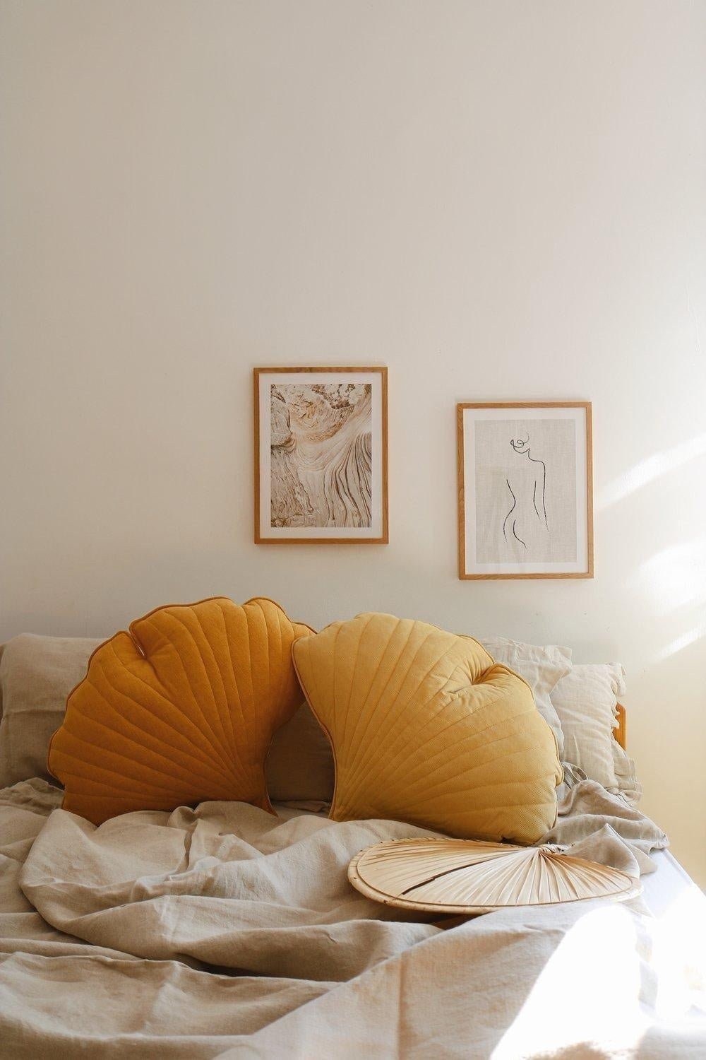 Linen Caramel Ginkgo Leaf Pillow