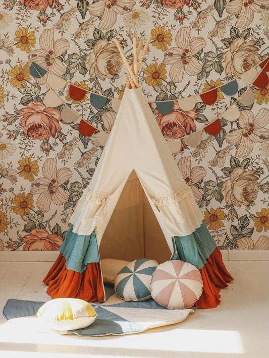 Circus Teepee Tent with Frills and Caramel Candy Mat Set