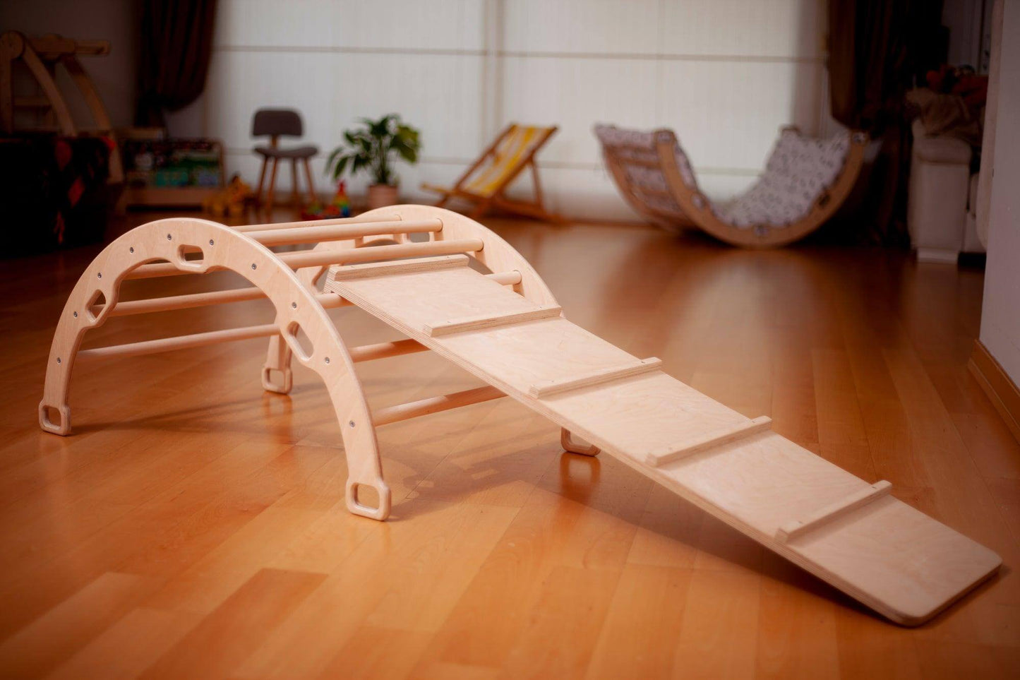 2 Size Montessori Baby Play Climber Set Wooden Climbing Arch Rocker & Ramp & Pillow