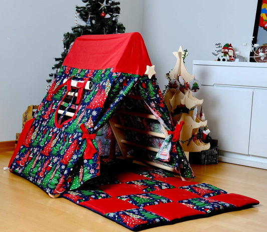 Climbing Triangle with Christmas Tent Cover, Mat, Ramp | Foldable Montessori Play Set