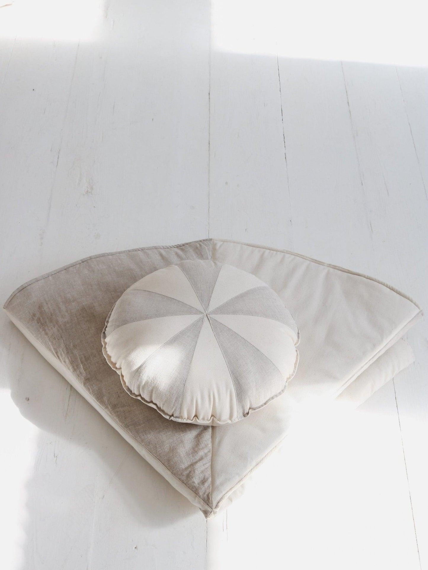 “Cream Circus” Round Patchwork Pillow