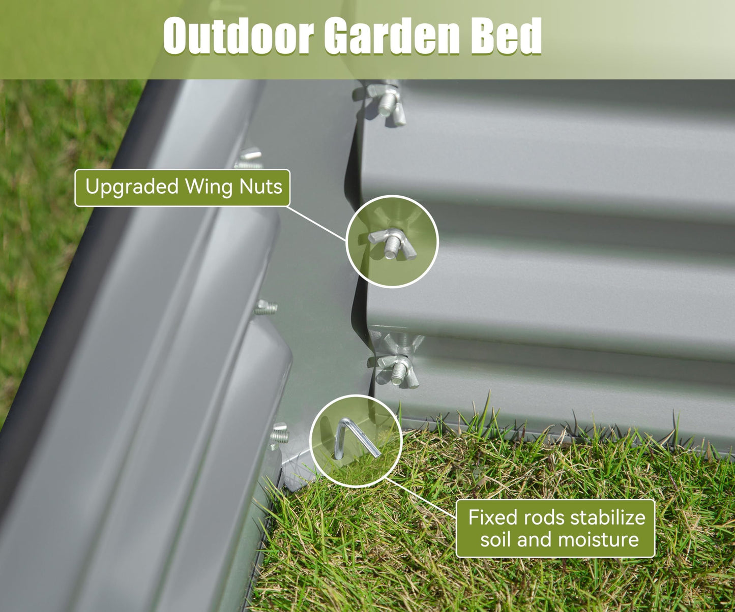 Silver Galvanized Raised Garden Bed - Outdoor Planter Box for Vegetables, Fruits & Flowers