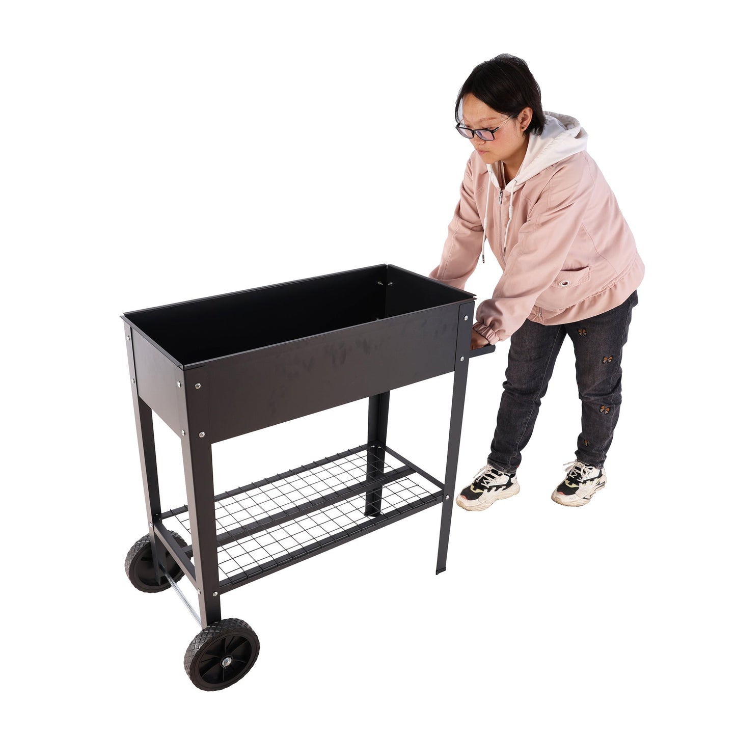 Black Metal Raised Garden Bed Cart with Wheels for Easy Moving - Good for Vegetables, Flowers, and Herbs