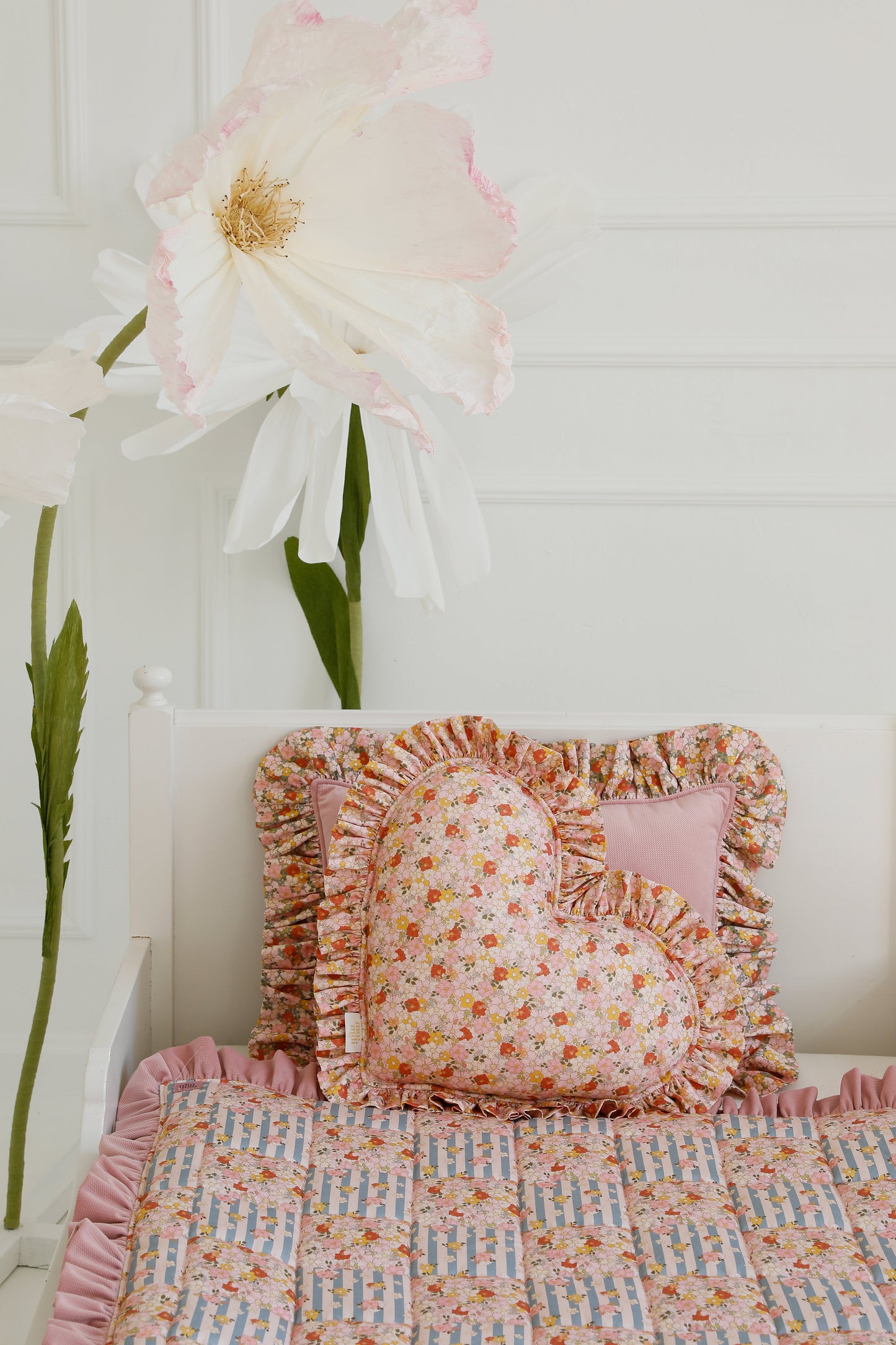 "Spring Garden" Heart Pillow with Checkered Frill
