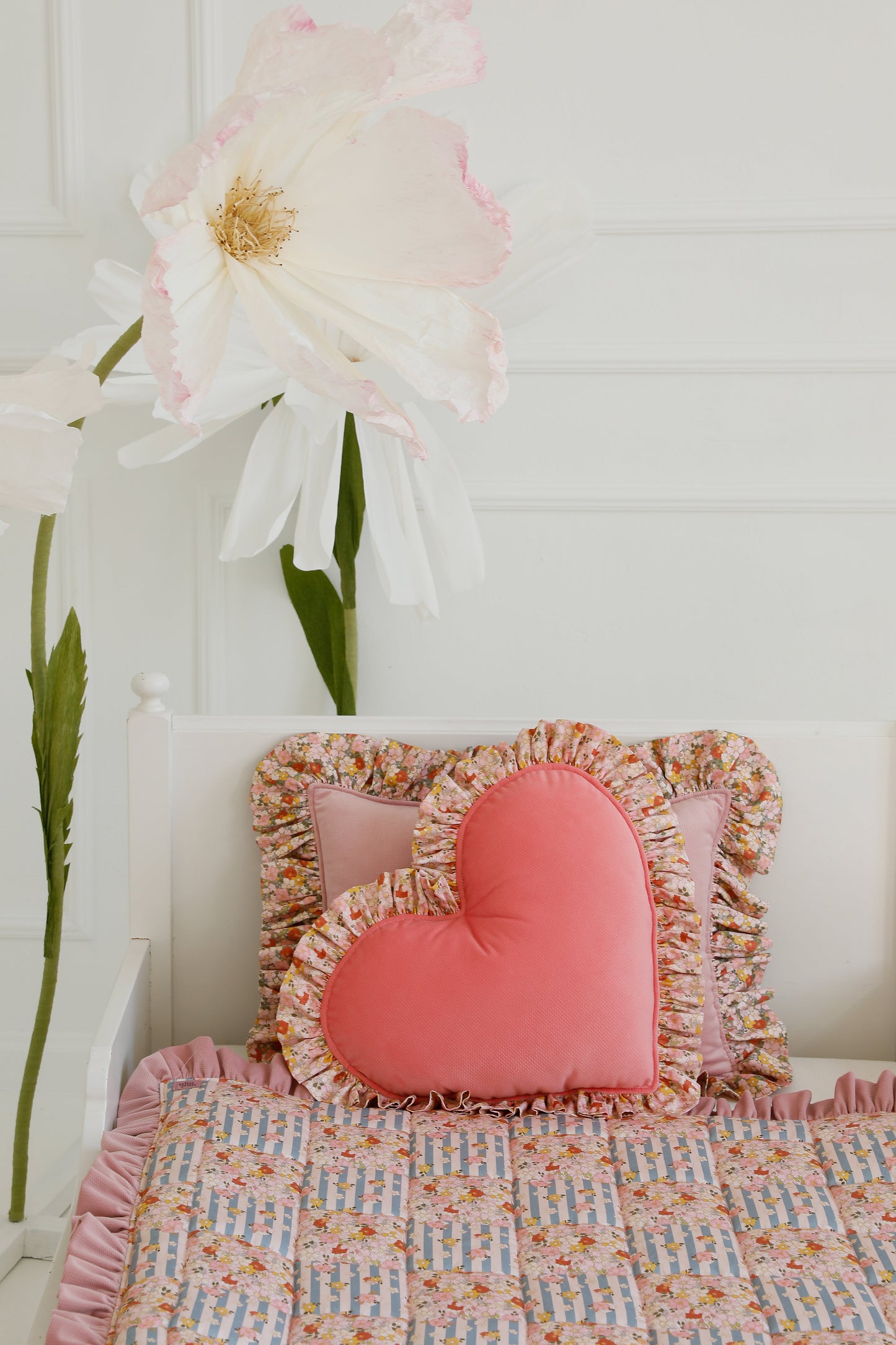 "Spring Garden" Heart Pillow with Checkered Frill