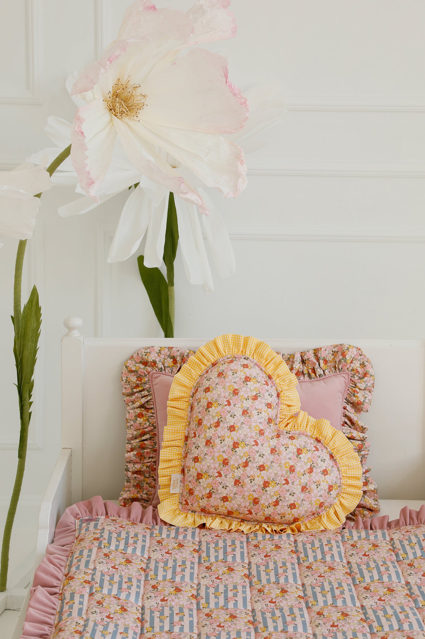 "Fall Garden" Heart Pillow with Checkered Frill