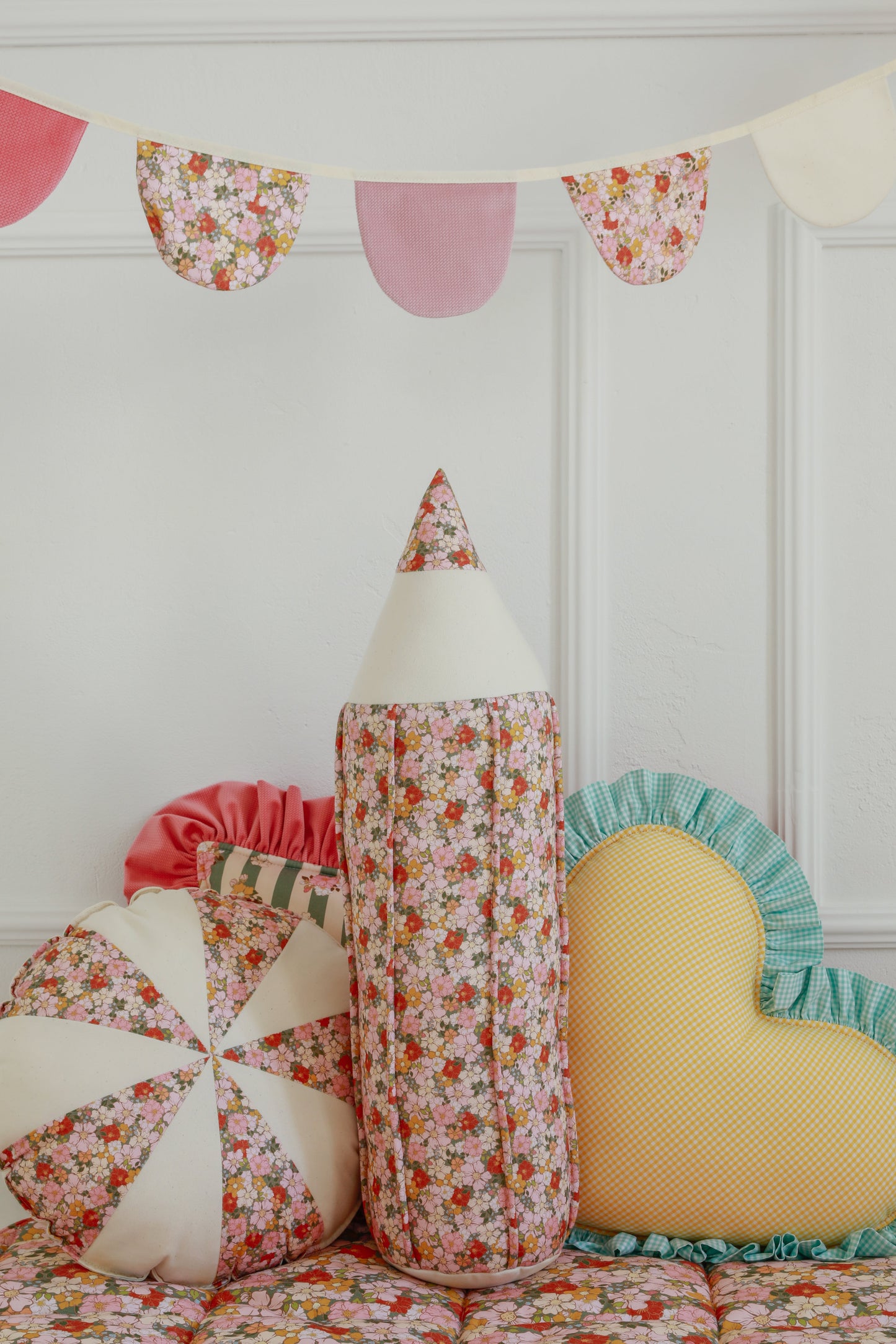 "Summer Garden" Heart Pillow with Checkered Frill