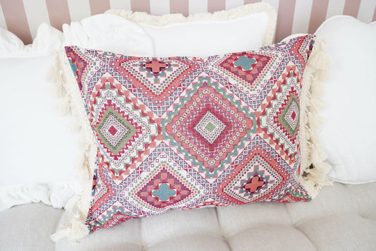 Pink boho style Pillow with Fringe