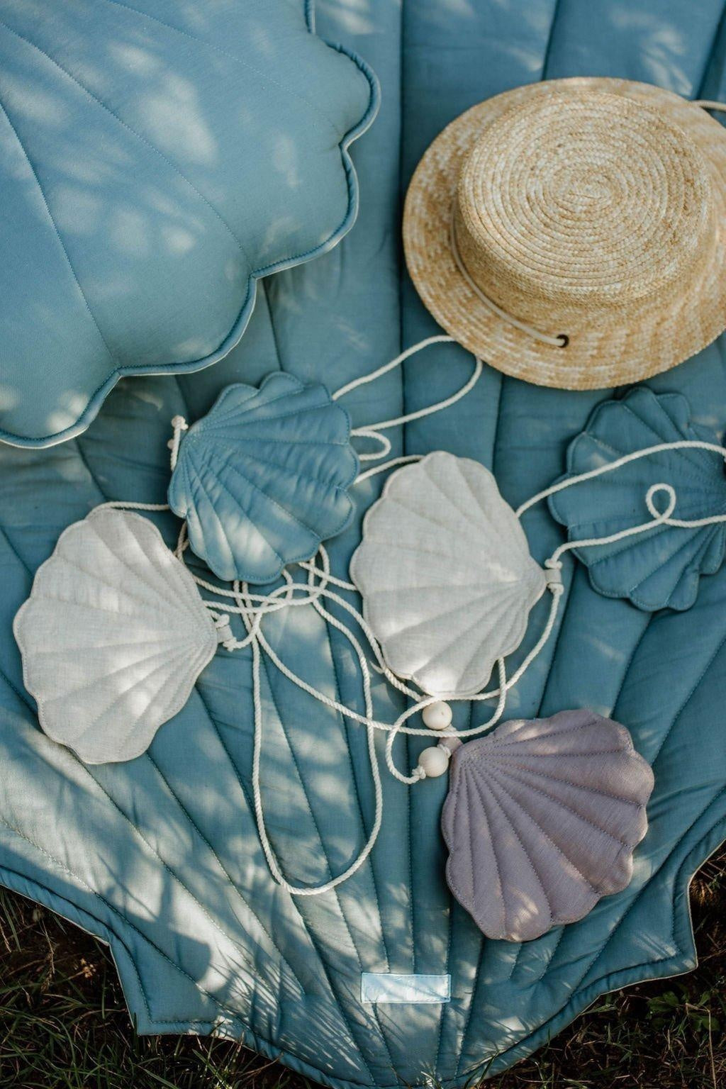 Linen “ Blue” Garland with Shells