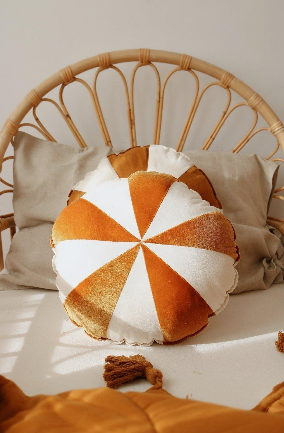 Gold Circus Round Patchwork Pillow