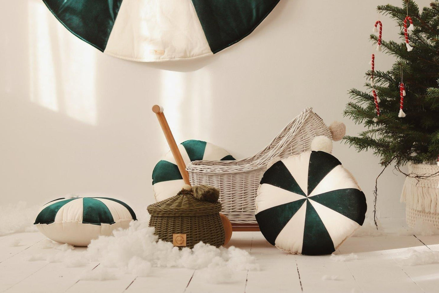 “Green Circus” Round Patchwork Pillow