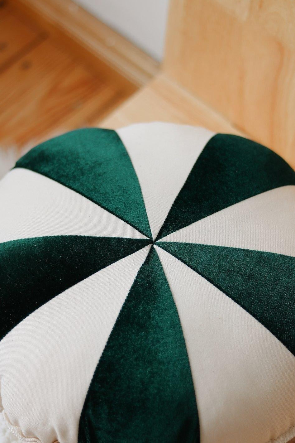 “Green Circus” Round Patchwork Pillow