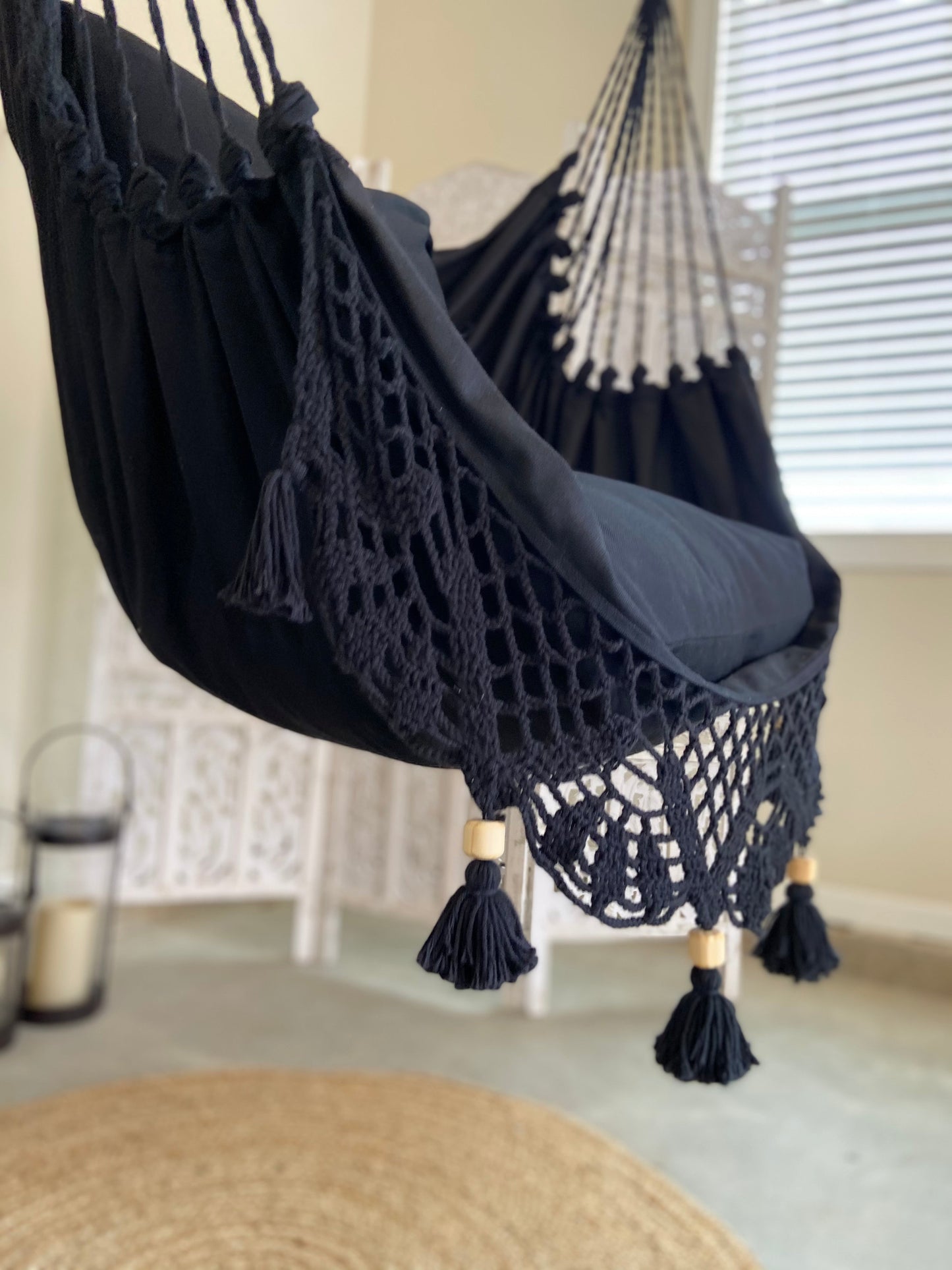 Black Macrame Crochet Hammock Chair | LUCIA BLACK