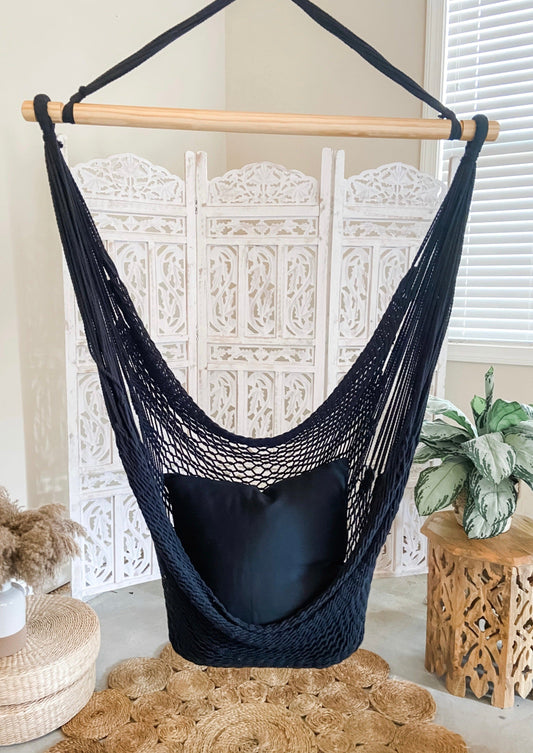 Black Macrame Woven Hammock Swing Chair | DIANA BLACK