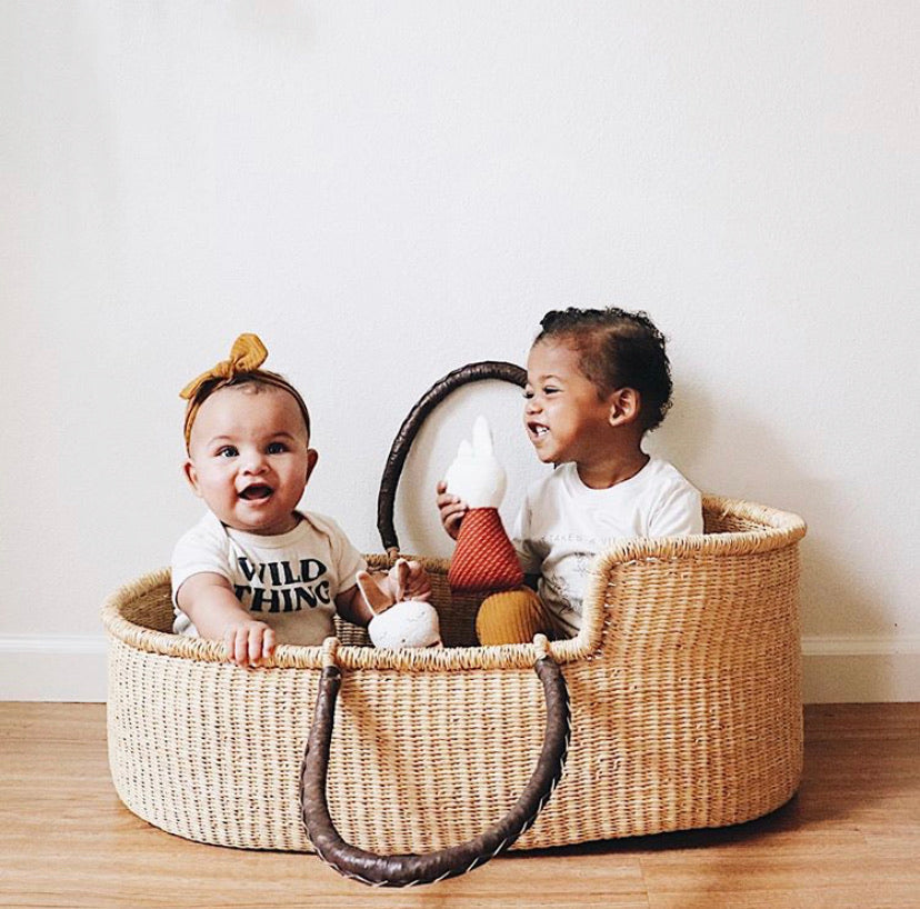 Natural African Moses Basket Brown Handle