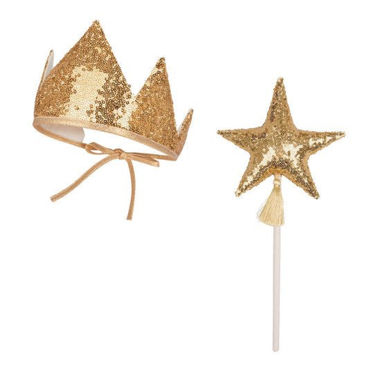 Gold Sequins Crown and Wand Magic Set