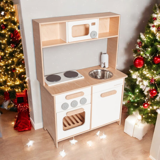 Wooden Play Kitchen with Working Sink | White