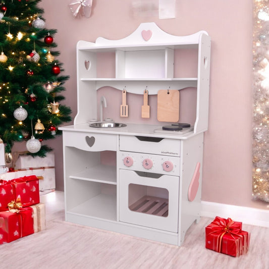 Wooden Play Kitchen | Angel White and Pink