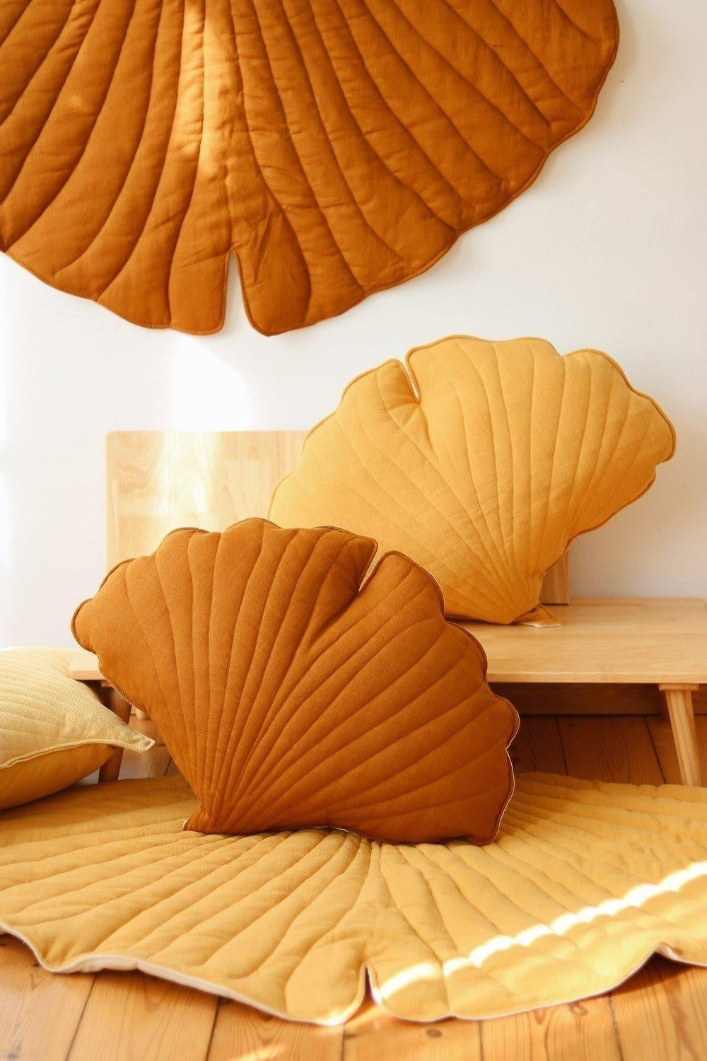 Linen Mango Ginkgo Leaf Pillow