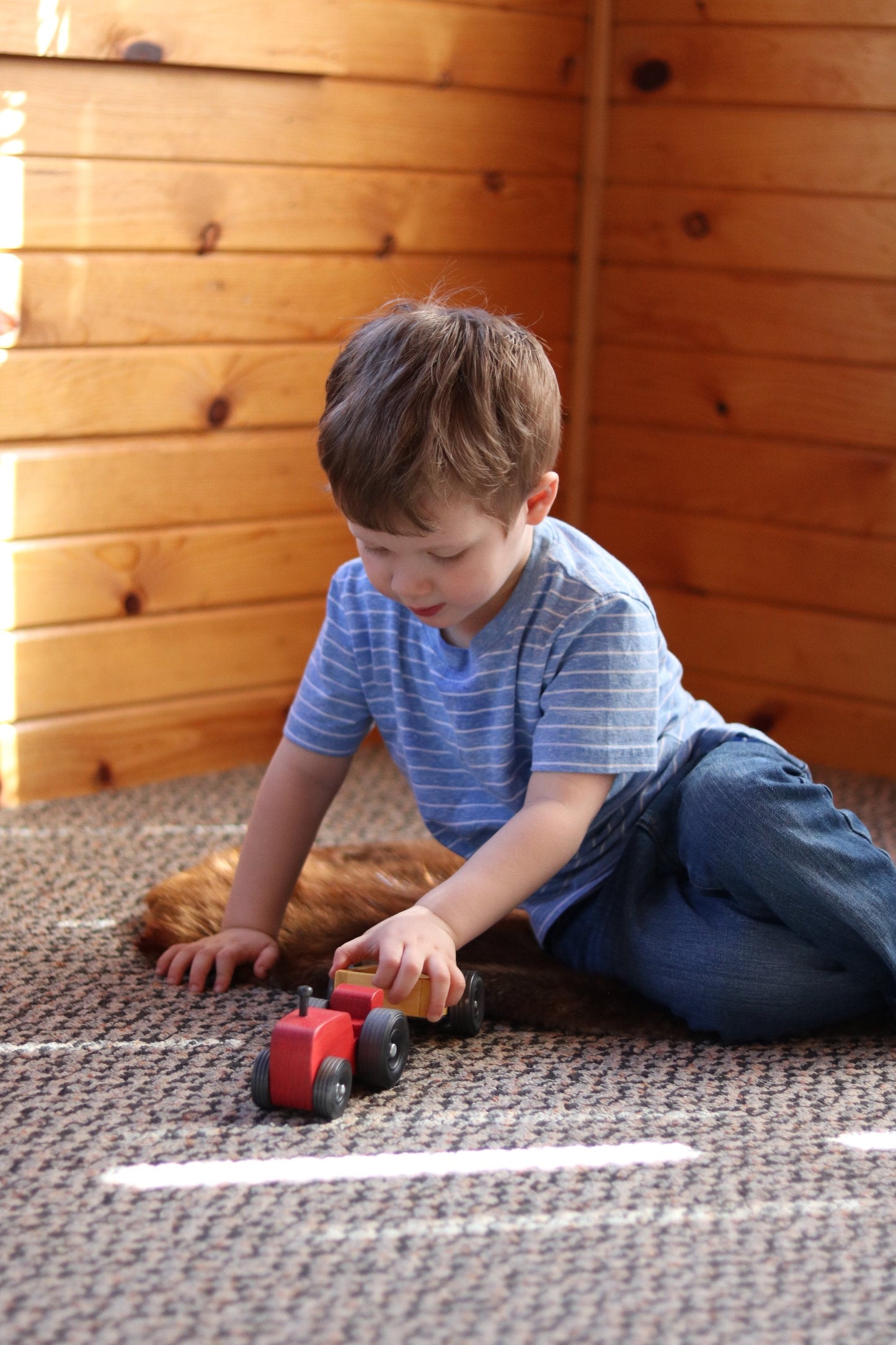 Amish-Made Wooden Tractor and Wagon Toy, Small