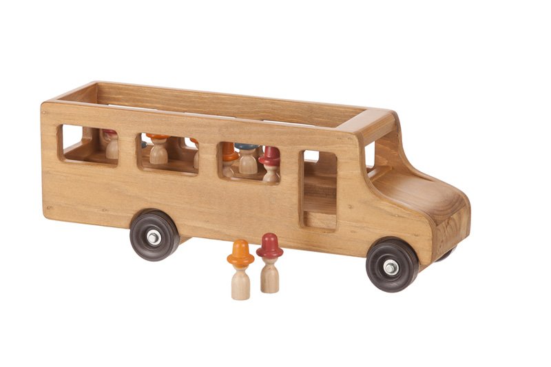 Amish-Made Wooden School Bus Toy With Little People