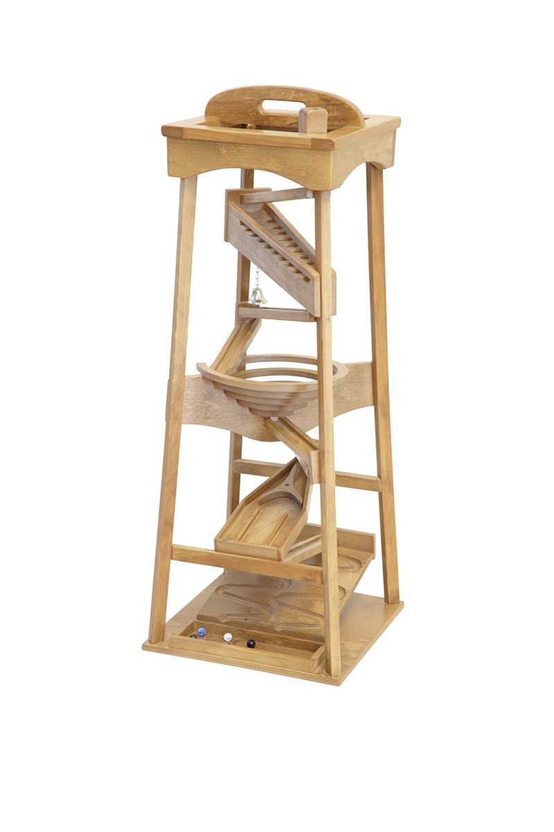 Pyramid Marble Tower Run Wooden Toy, 39" High, Marbles Included