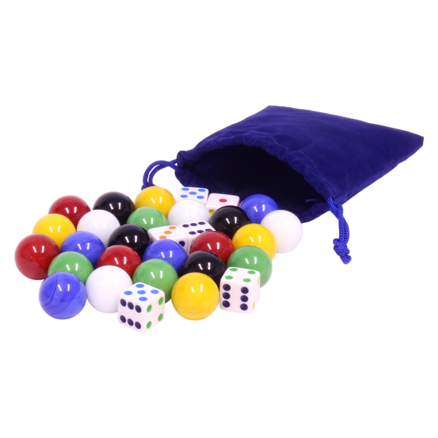 AmishToyBox.com Game Bag of 24 Large Glass 7/8" (22mm Diameter) Marbles and 6 Dice