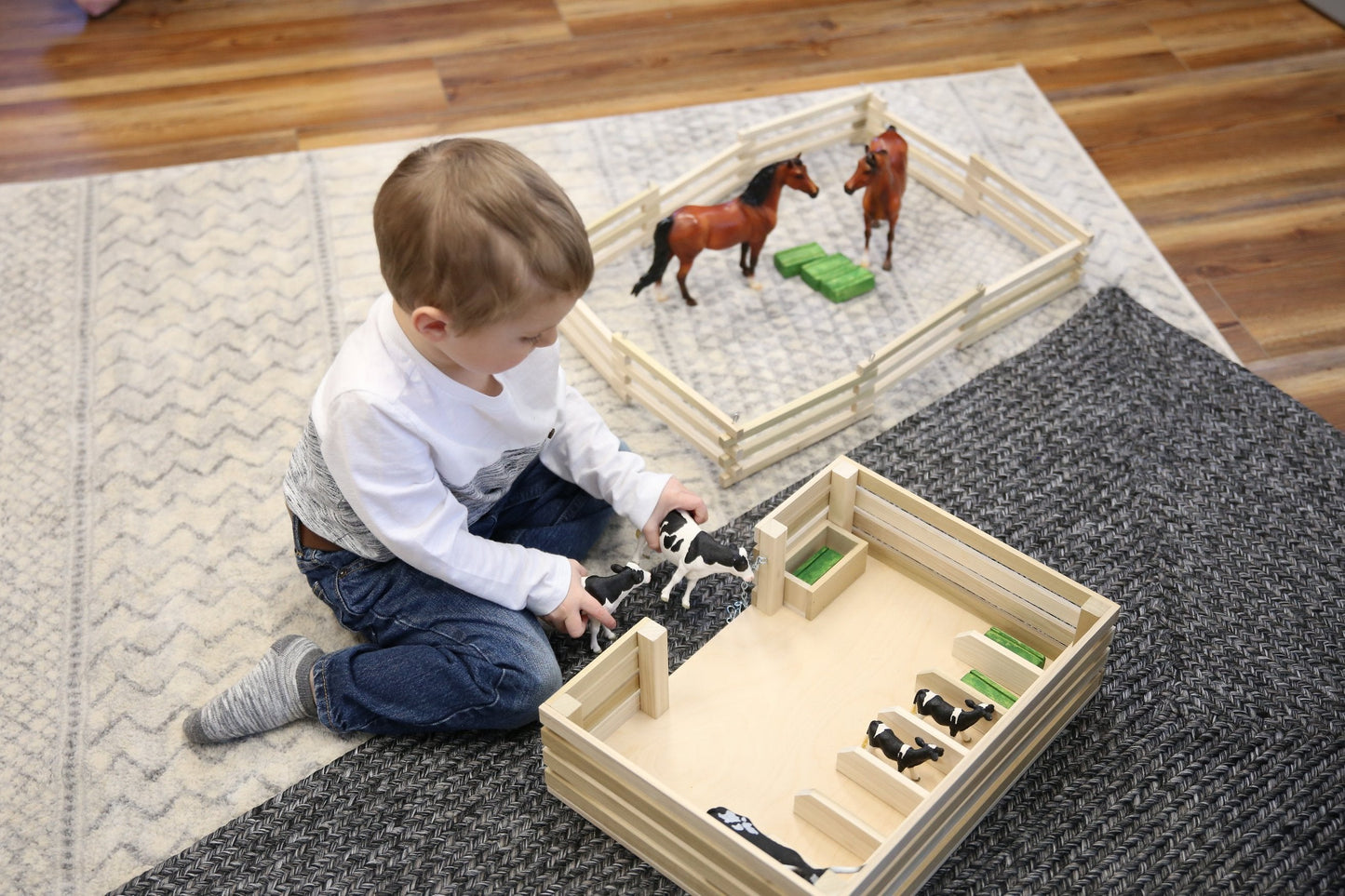 Amish-Made Wooden Mini Stockyard Toy, with 7 Stalls