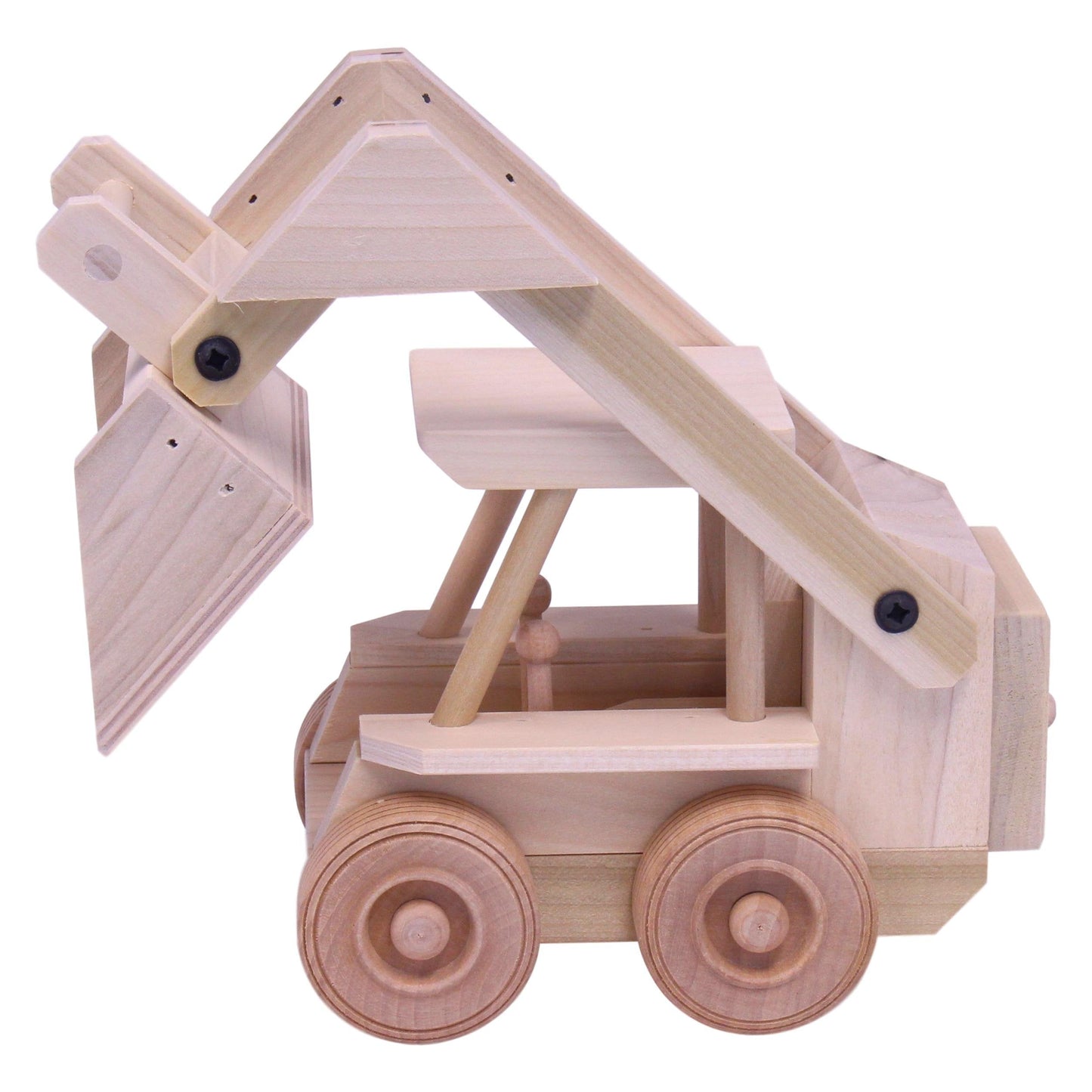 Amish-Made Wooden Skidloader Toy, Skid Steer with Movable Bucket