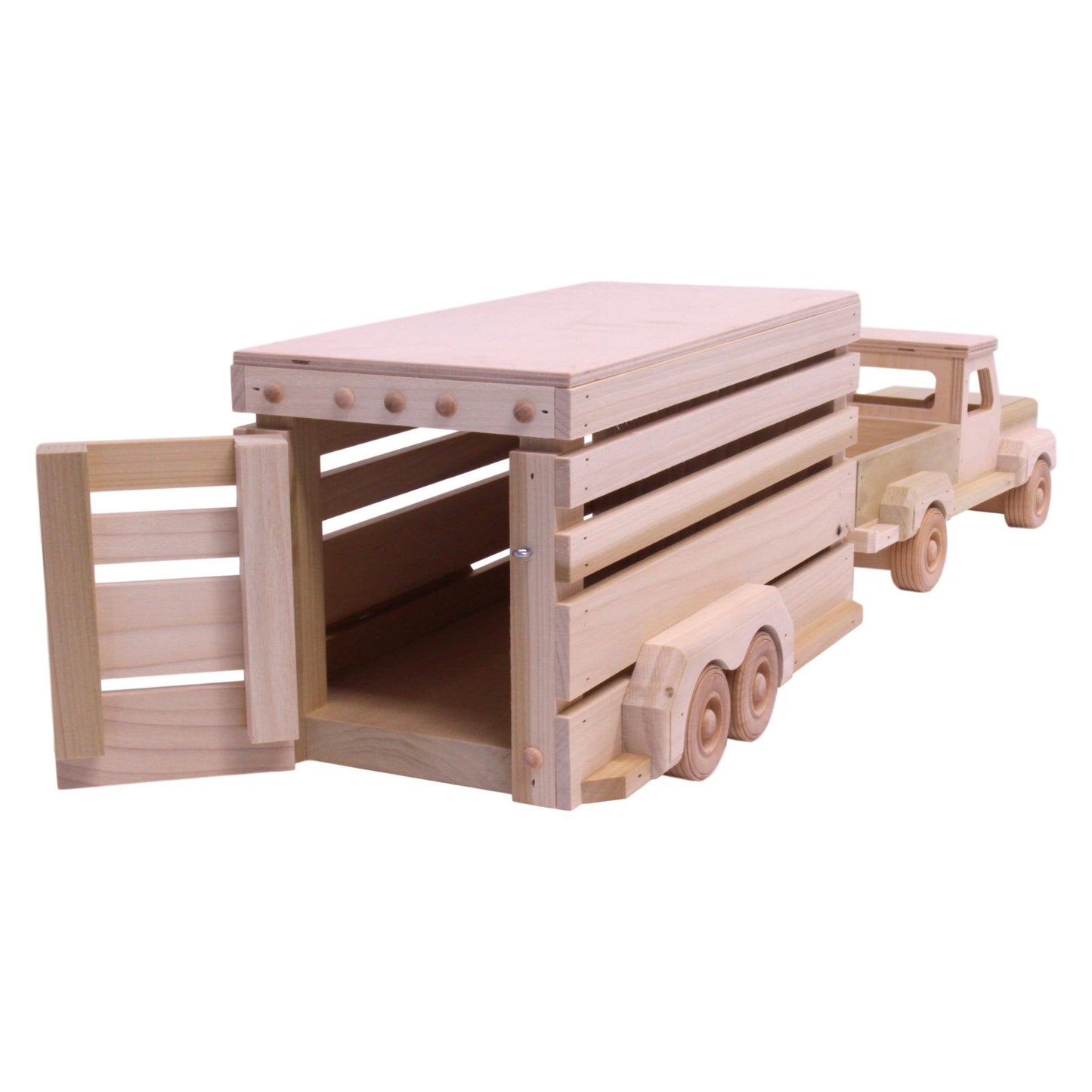 AmishToyBox.com Wooden Pickup & Horse Trailer Toy Set