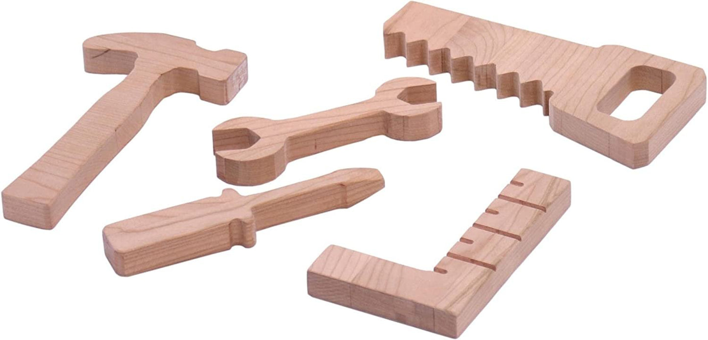 Kid's Play Tool Box Toy Set, 6 Piece Wooden Toy Tool Set, Unfinished