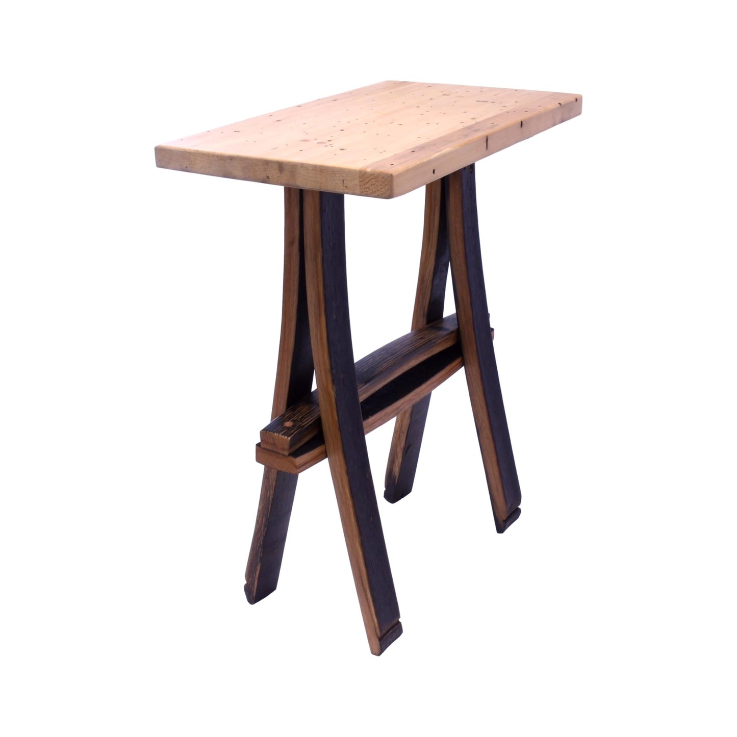 Rustic Wooden Plant Stand or End Table with Wormy Maple Top and Barrel Stave Legs